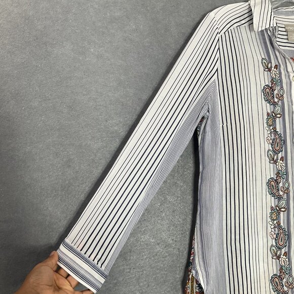 Chico's Top Womens‎ Sz S (0) Button Up Floral Embroidery Striped Paisley Boho - Picture 5 of 15